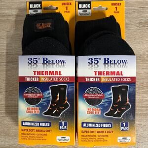 2 PAIRS! 35° Below Thermal Socks Aluminized Fibers Nylon Warming Black Large